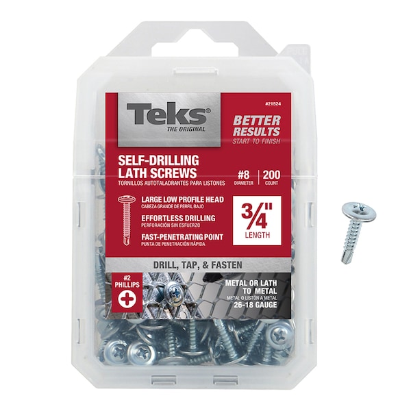 Itw Sheet Metal Screw, #8 x 3/4 in, Zinc Plated Truss Head Phillips Drive, 200 PK 21524 - main